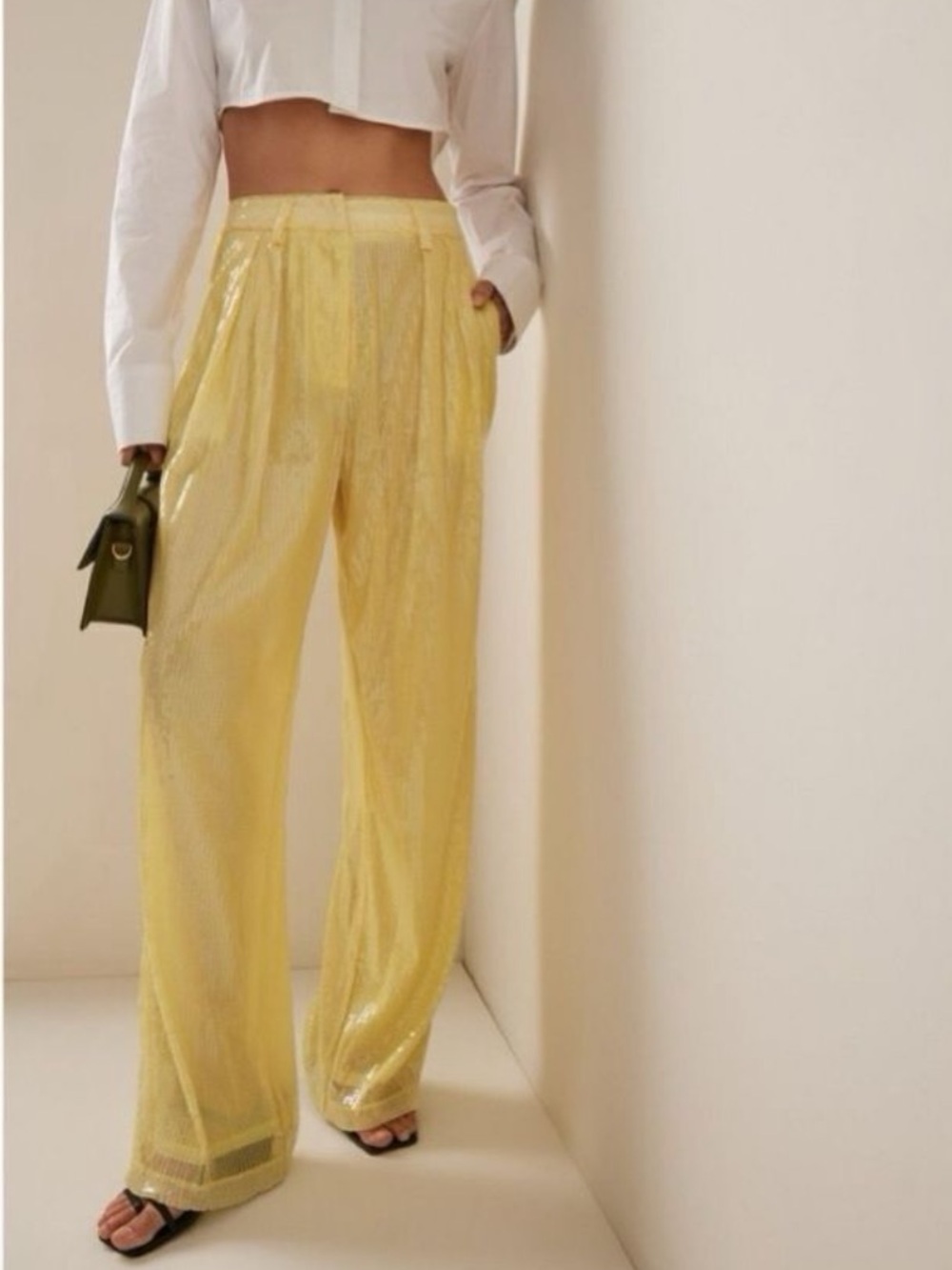 New Staud Luisa Sequin Pants in Sunray Butter Yellow in Size 8 - Picture 2 of 13